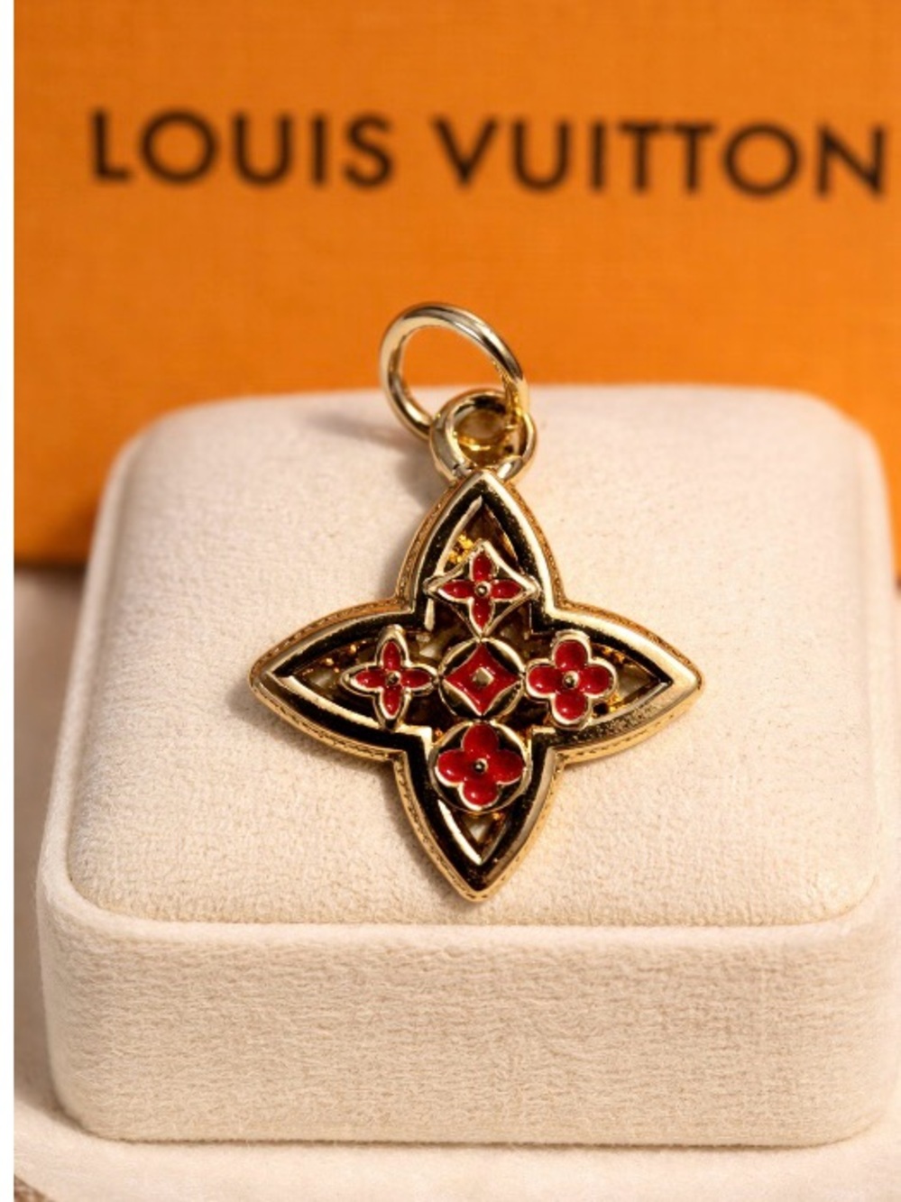 Luxury LV  Gold toned and Red Enamel Monogram Flower Charm/ pendant/ zipper pull